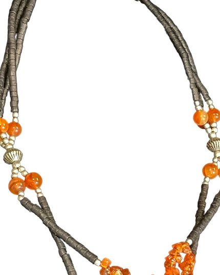 Vintage southwestern style double strand fancy carnelian bead necklace