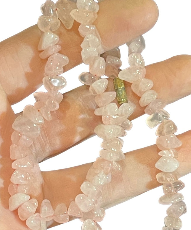 Vintage rose quartz stone nugget necklace 16”