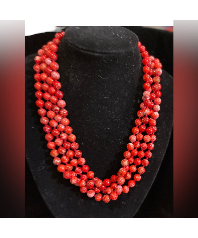 Vintage 84” Red Jasper High quality southwestern bead necklace 8.3mm