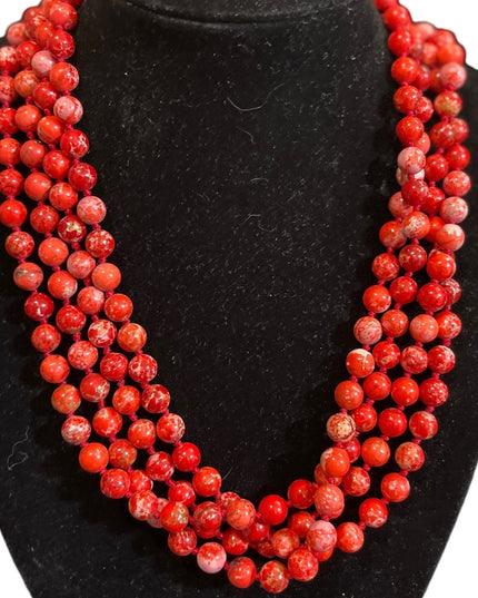Vintage 84” Red Jasper High quality southwestern bead necklace 8.3mm