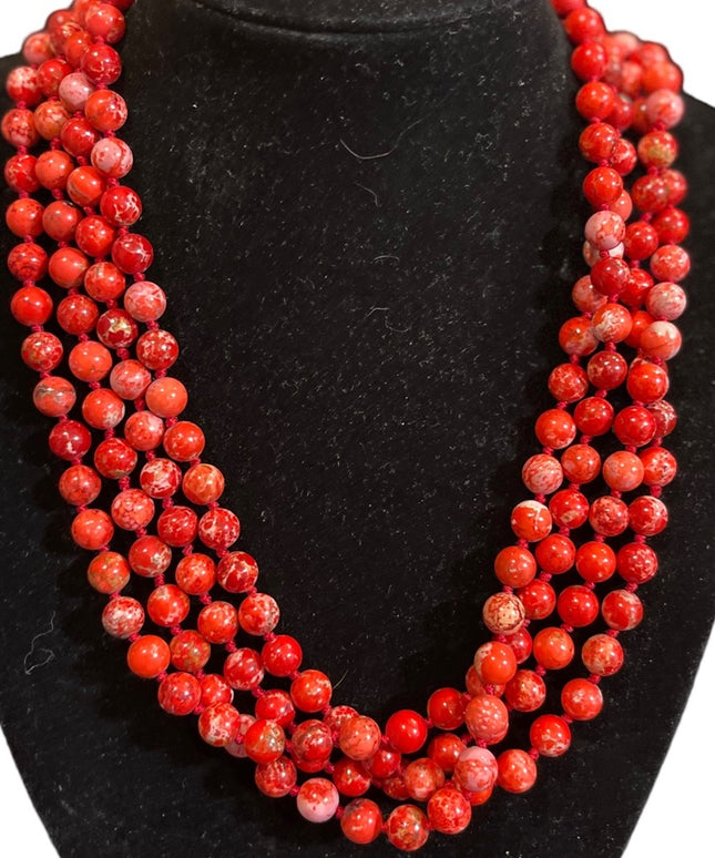 Vintage 84” Red Jasper High quality southwestern bead necklace 8.3mm