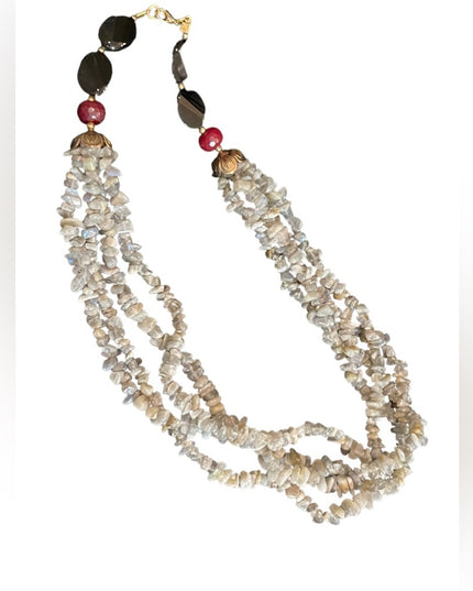 Lovely vintage 4 strand fancy Labradorite black onyx necklace southwestern style