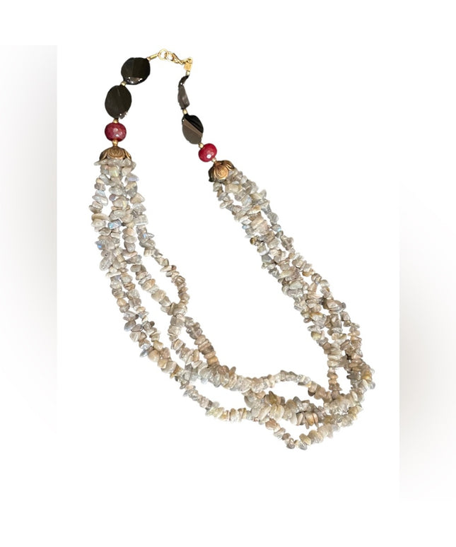 Lovely vintage 4 strand fancy Labradorite black onyx necklace southwestern style