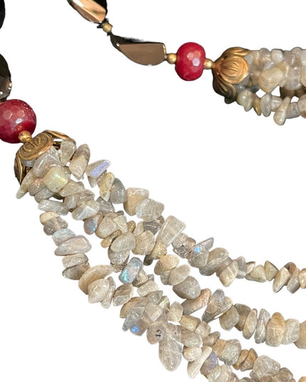 Lovely vintage 4 strand fancy Labradorite black onyx necklace southwestern style