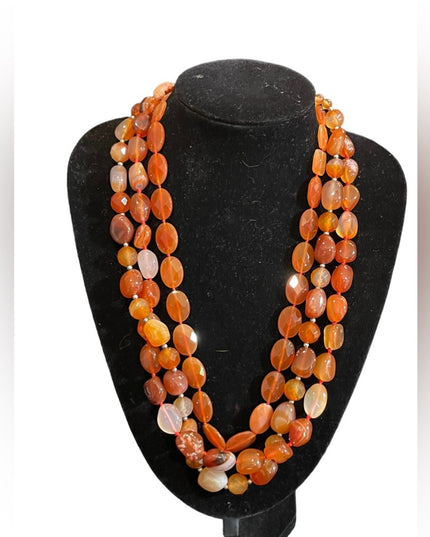 Stunning LUC Lovely 3 strand faceted chunky carnelian stone mix necklace quality
