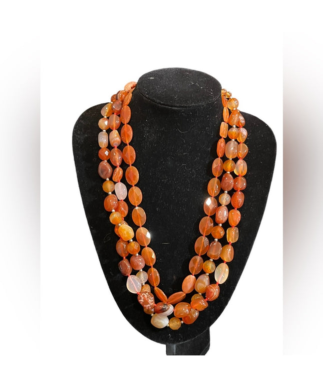 Stunning LUC Lovely 3 strand faceted chunky carnelian stone mix necklace quality