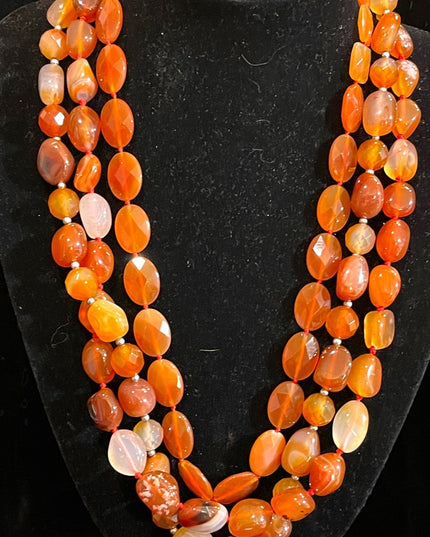 Stunning LUC Lovely 3 strand faceted chunky carnelian stone mix necklace quality