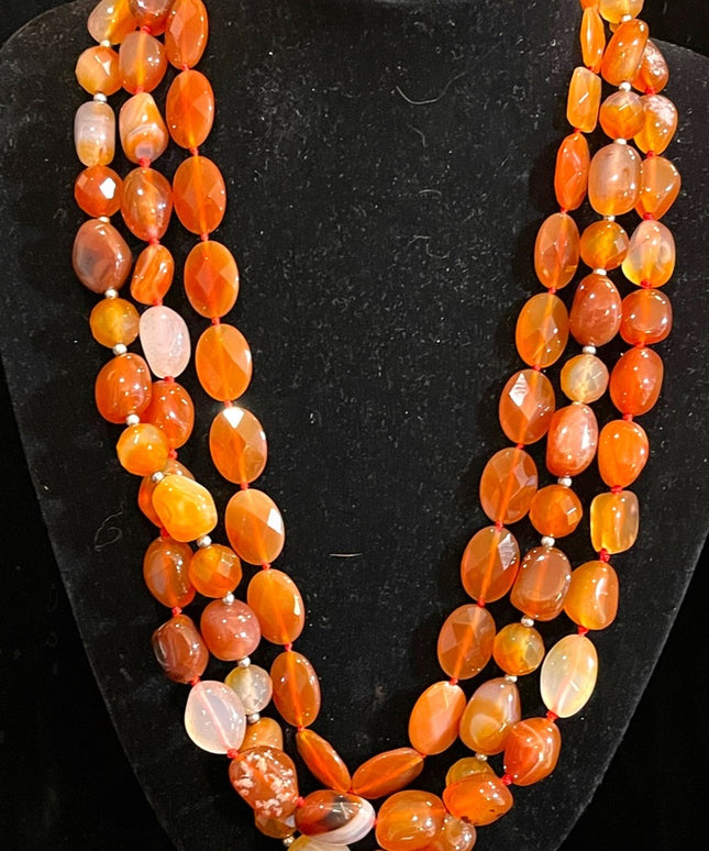 Stunning LUC Lovely 3 strand faceted chunky carnelian stone mix necklace quality