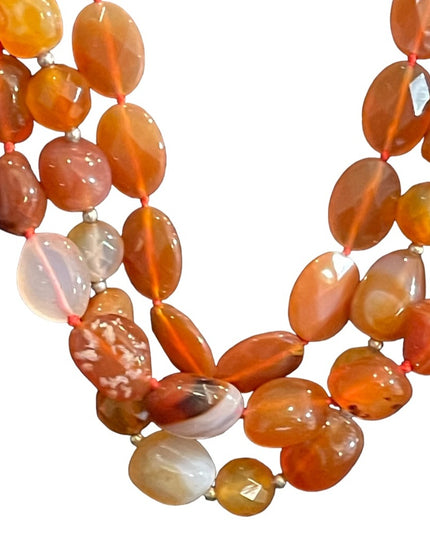 Stunning LUC Lovely 3 strand faceted chunky carnelian stone mix necklace quality