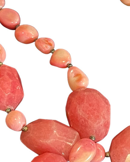 Lovely vintage dark pink stone rhodonite double strand necklace