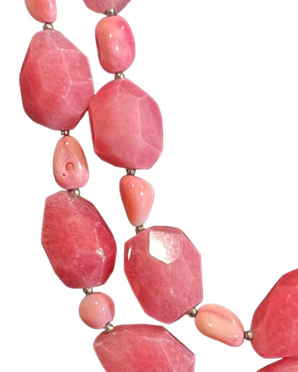 Lovely vintage dark pink stone rhodonite double strand necklace