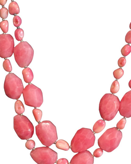 Lovely vintage dark pink stone rhodonite double strand necklace