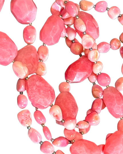 Lovely vintage dark pink stone rhodonite double strand necklace