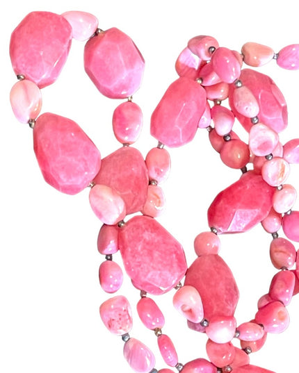 Lovely vintage dark pink stone rhodonite double strand necklace
