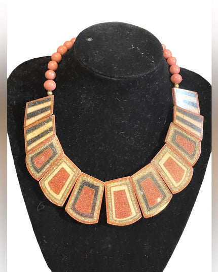 Vintage crushed stone inlay fancy cleopatra necklace
