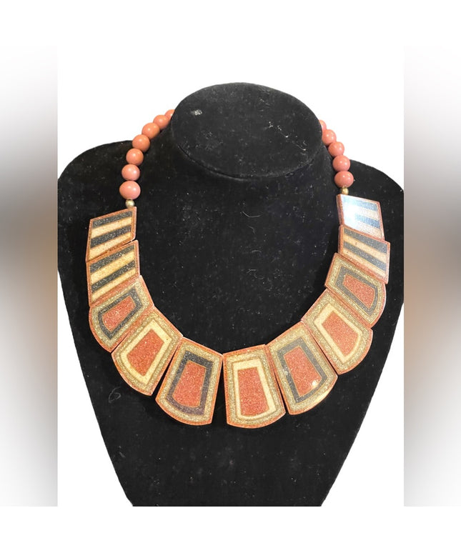 Vintage crushed stone inlay fancy cleopatra necklace