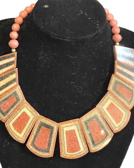 Vintage crushed stone inlay fancy cleopatra necklace