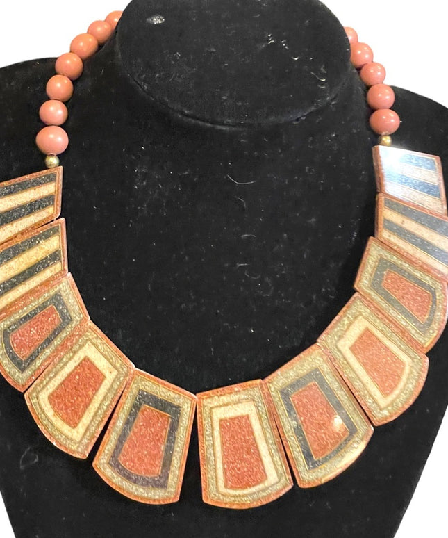 Vintage crushed stone inlay fancy cleopatra necklace