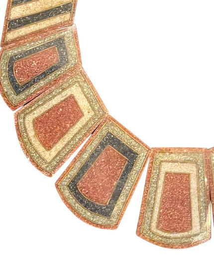 Vintage crushed stone inlay fancy cleopatra necklace