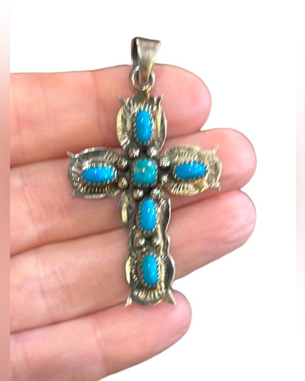 Vintage sterling silver Artisan Navajo Southwestern signed Cross pendant