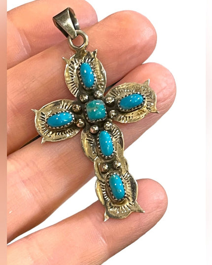Vintage sterling silver Artisan Navajo Southwestern signed Cross pendant