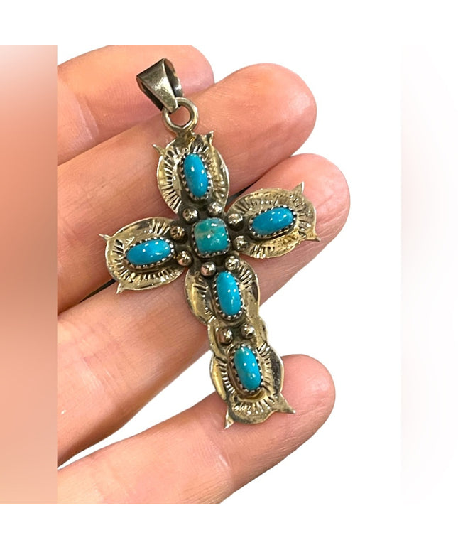 Vintage sterling silver Artisan Navajo Southwestern signed Cross pendant