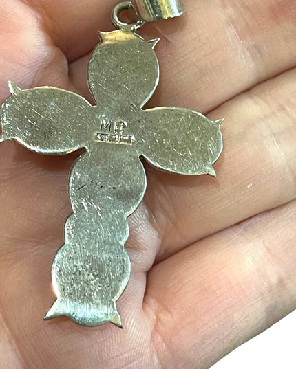 Vintage sterling silver Artisan Navajo Southwestern signed Cross pendant
