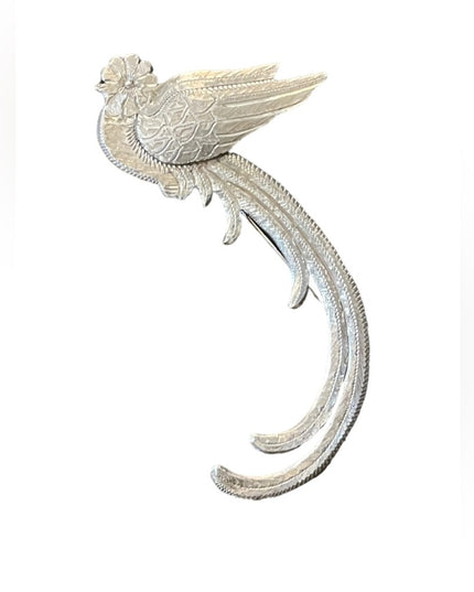 Antique GUATEMALA 900 SILVER QUETZAL BIRD TROPICAL etched PIN  BROOCH