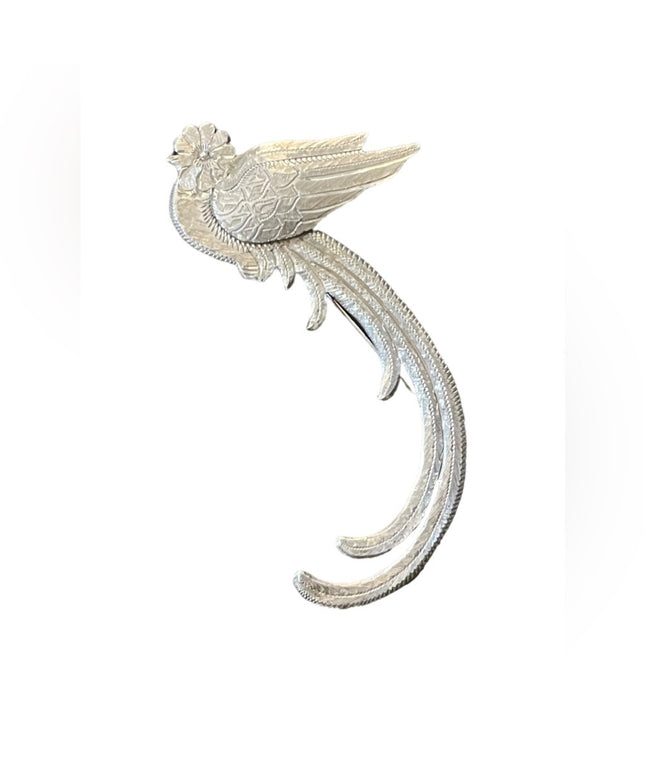 Antique GUATEMALA 900 SILVER QUETZAL BIRD TROPICAL etched PIN  BROOCH