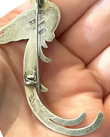 Antique GUATEMALA 900 SILVER QUETZAL BIRD TROPICAL etched PIN  BROOCH