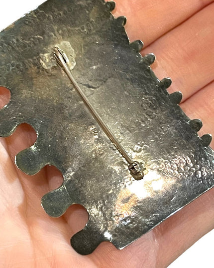 Vintage Sterling silver 925 Modernist puzzle piece large brooch