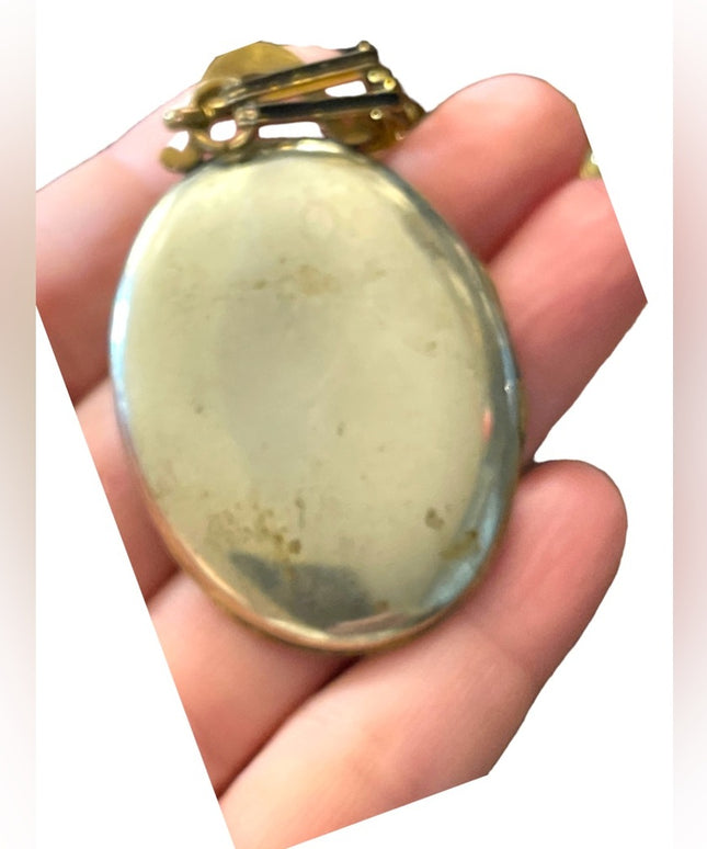 Stunning antique Gold & black enamel large oval mourning locket heirloom