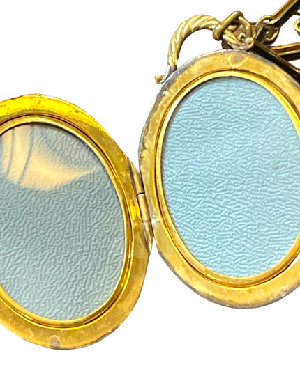 Stunning antique Gold & black enamel large oval mourning locket heirloom