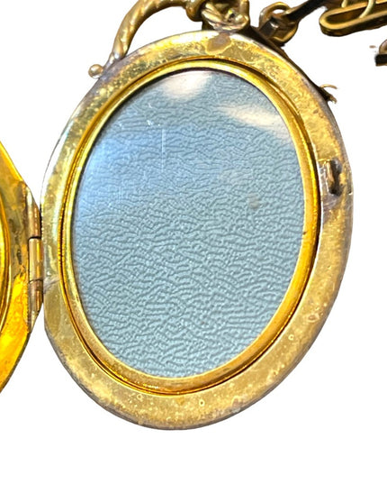 Stunning antique Gold & black enamel large oval mourning locket heirloom