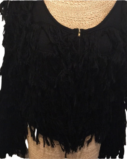 Black Knitted hand yarn Fringe sweater beauty!