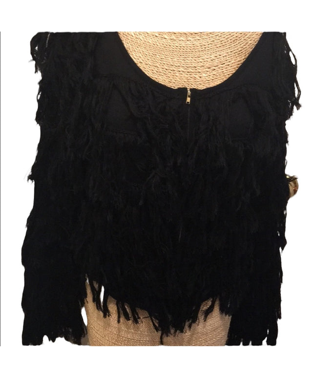 Black Knitted hand yarn Fringe sweater beauty!