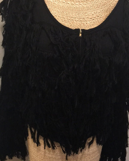 Black Knitted hand yarn Fringe sweater beauty!