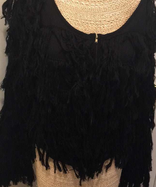 Black Knitted hand yarn Fringe sweater beauty!