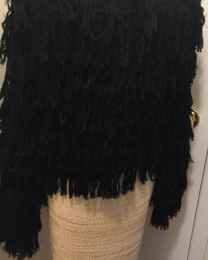 Black Knitted hand yarn Fringe sweater beauty!