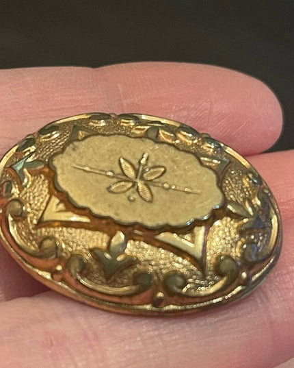 Victorian Antique art deco ornate oval Gold filled brooch