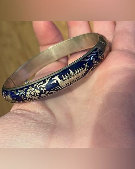 VTG Siam Sterling blue enamel bangle bracelet