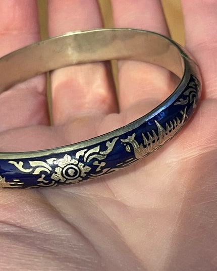 VTG Siam Sterling blue enamel bangle bracelet