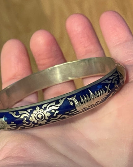 VTG Siam Sterling blue enamel bangle bracelet