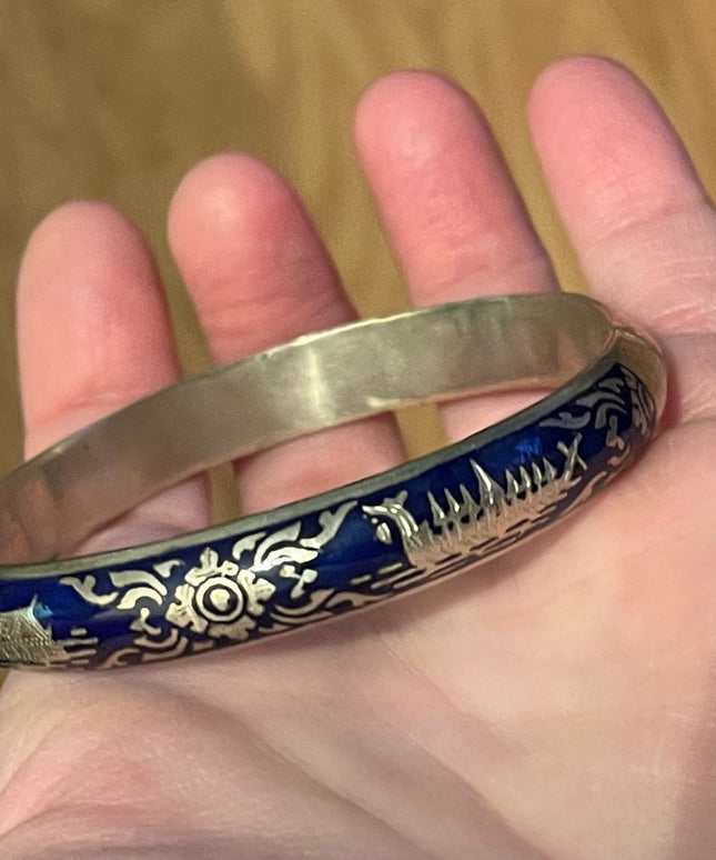 VTG Siam Sterling blue enamel bangle bracelet