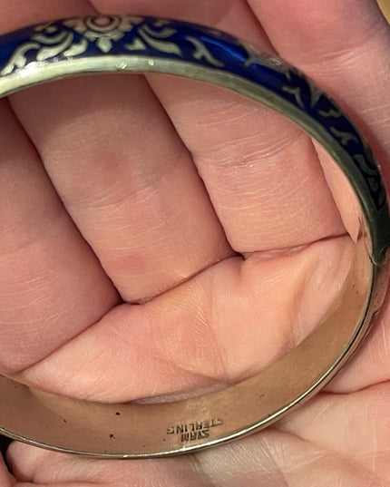 VTG Siam Sterling blue enamel bangle bracelet