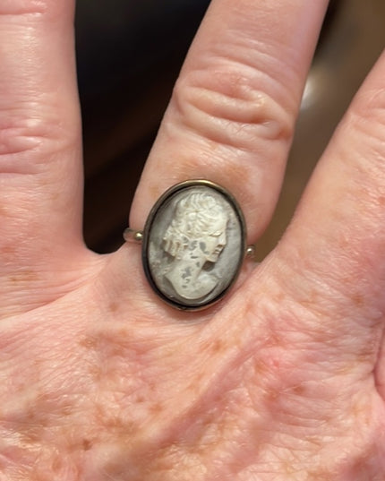 VTG Oxidized sterling silver Cameo ring