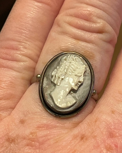 VTG Oxidized sterling silver Cameo ring