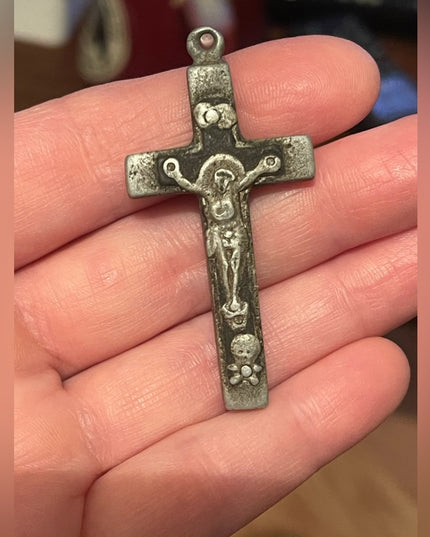 Victorian Crucifix pot metal pendant Antique 1800s