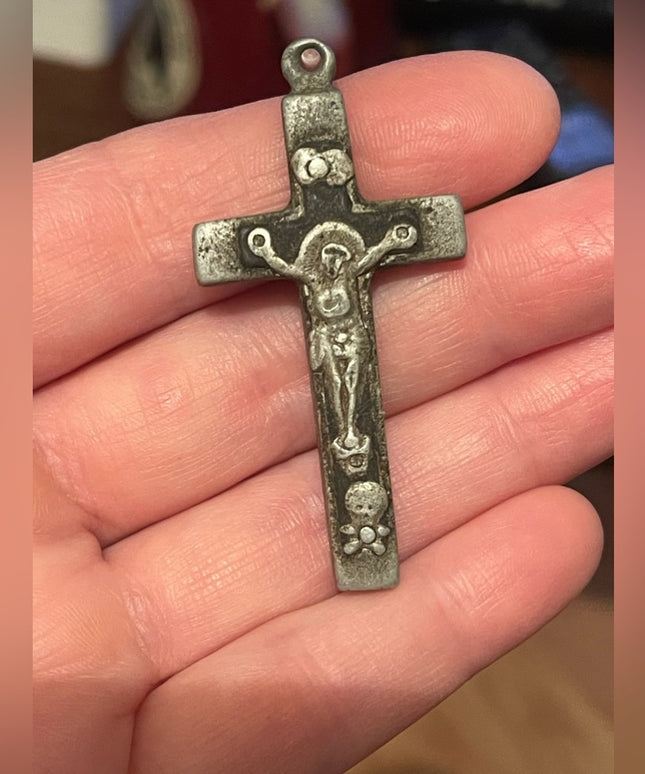 Victorian Crucifix pot metal pendant Antique 1800s