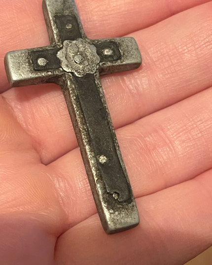 Victorian Crucifix pot metal pendant Antique 1800s
